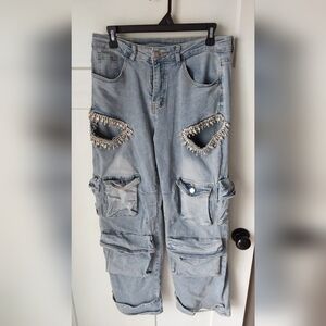 Distressed W/ Rhinestones Carpenter Jean's Sz M